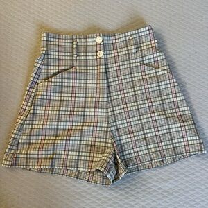Patrizia Pepe High Waist Plaid Shorts - Gray and Pink
